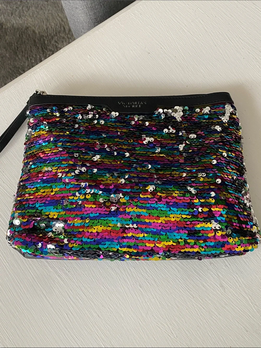 Victoria's Secret Rainbow Flip Sequin Cosmetic Pouch Wristlet